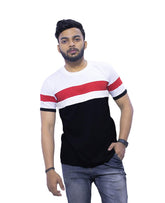 Febue Colorblock Mens T-Shirt-Red Black & White Strips