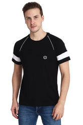 Ocustomo Color-Blocked Halfsleeves Raglan Mens White Strip T-Shirt - Black