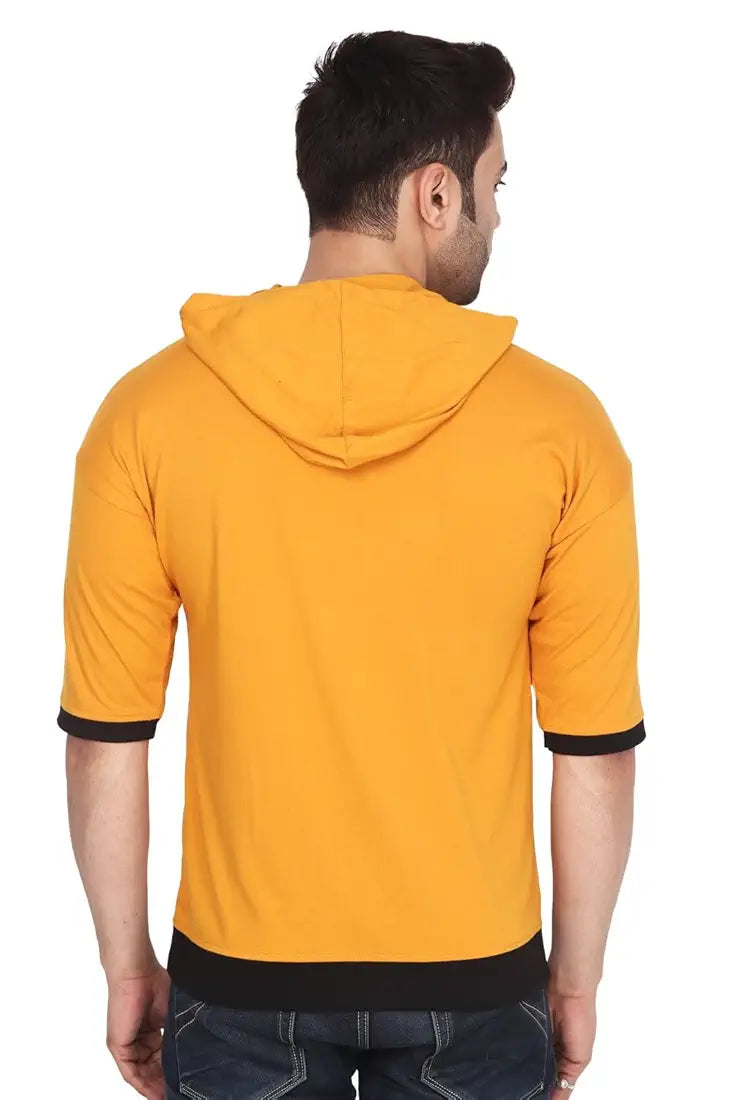 Cotton Blend Dropshoulder Mens Hooded Oversized T-Shirt - Mustard Yellow