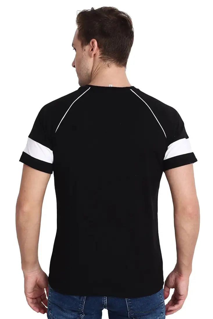 Ocustomo Color-Blocked Halfsleeves Raglan Mens White Strip T-Shirt - Black