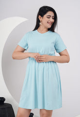 Febue Solid Women's Short Dress- Light Blue (FED017)