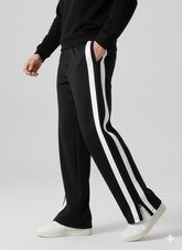 Cotton Blend Men's Track Baggy Pants Black With Mid White Two Stripe