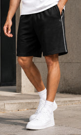 Febue Cotton Blend Men's Black Shorts with White Side Pipen