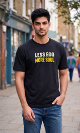 Febue Men's Printed Cotton Blend Regular Black T-Shirt - Less Ego More Soul