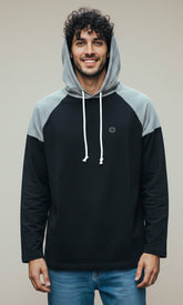 Febue Men’s Oversized Drop Shoulder Hooded T-Shirt – Black & Grey | Baggy Streetwear Fit