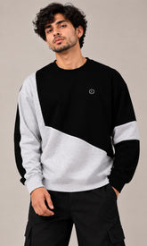 Men’s Black & Grey Colorblock Oversized Fullsleeves Fashion T-Shirt