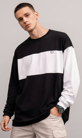 Febue Men’s Baggy Fit Dual Sleeve Colorblock T-Shirt – Black & White Arm I Streetwear I Statement Piece