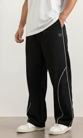 Cotton Blend Men's Track Baggy Pants Black With Mid White Side & Front Pipen