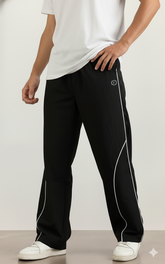 Febue Men's Baggy Street Wear Track Pants Black With Mid White Side & Front Pipen
