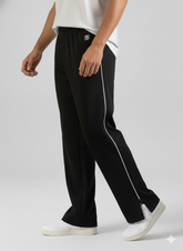 Febue Men's Baggy Street Wear Track Pants Side Cut & White Pipen - Black