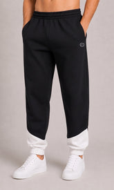 Men's Premium Black & White Baggy Joggers Relaxed Fit Streetwear Track Pants