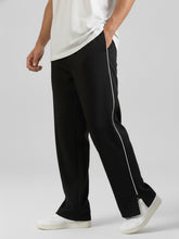 Febue Men's Baggy Street Wear Track Pants Side Cut & White Pipen - Black