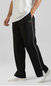 Cotton Blend Men's Track Baggy Pants Side Cut Black With Mid White Pipen