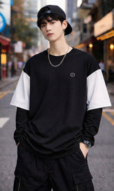 Febue Korean Style Doctor Sleeve Streetwear Men's Relaxed Fit T-shirt – Black