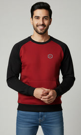 Solid Cotton Blend Mens Relaxed Fit Colorblock Sweatshirt- Black & Wine