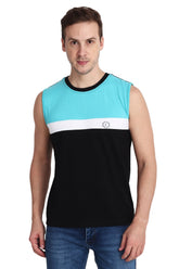 Febue Mens Color-blocked Vest Top Tank - Black Ocean White