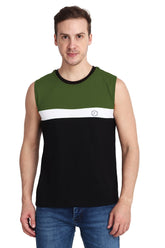 Febue Mens Color-blocked Vest Top Tank - Black Olive White