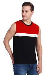Febue Mens Color-blocked Vest Top Tank - Black Red White