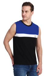 Febue Mens Color-blocked Vest Top Tank - Black Royal White