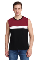 Febue Mens Color-blocked Vest Top Tank - Black Wine White
