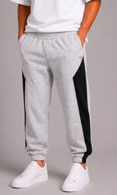 Men's Light Grey Melange & Black Color Block Baggy Joggers| Relaxed Fit Premium Streetwear Track Pants