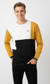 Febue Regular Fit Men’s Colorblock Full Sleeve T-Shirt – Mustard White Black