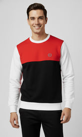 Solid Cotton Blend Mens Horizontal Colorblock Sweatshirt - Red, Black & White