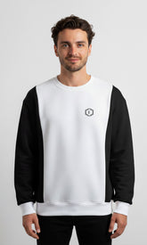 Solid Cotton Blend Mens Oversized Colorblock Sweatshirt- White & Black