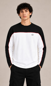 Men’s White & Black Colorblock Oversized Fullsleeves T-Shirt