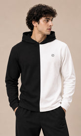 Men’s Black & White Colorblock Oversized Hood Neck T-shirt