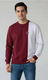 Solid Cotton Blend Mens Relaxed Fit Colorblock Sweatshirt- Wine & White
