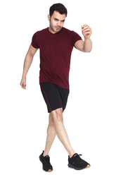 Febue Cotton Blend Men's Black Shorts with Red Pipen