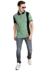 Febue Solid Men's Colorblock Polo Neck Pista With Side Black Stripe Half Sleeves T-Shirt