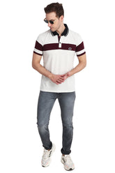 Febue Solid Men Colorblock Polo Neck Light Grey T-shirt with Maroon Patch