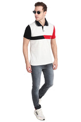 Febue Solid Men Colorblock Polo Neck Light Grey T-shirt