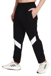 Febue Cotton Blend Men's Track Pants Black With Mid White Stripe