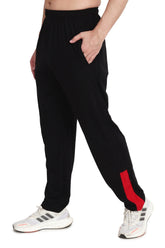 Febue Cotton Blend Men's Track Pants Black With Side Lower Red Stripe