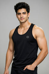 Mens Strap Sleeveless Gym & Casual Wear Vest Top Tank - Black