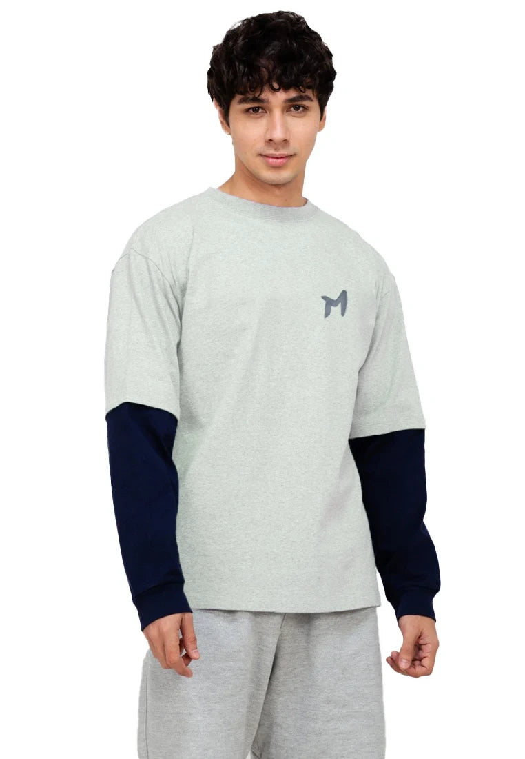 Men's grey and navy colorblock relaxed fit T-shirt - Febue