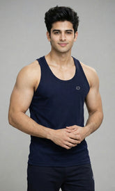 Mens Strap Sleeveless Gym & Casual Wear Vest Top Tank - Navy Blue