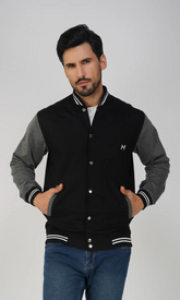 Cotton Men's Varsity Winterwear Jacket - Black & Grey