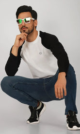 Febue Mens Color-blocked Fullsleeves Raglan T-shirt - White & Black