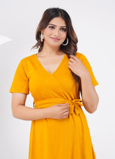 Febue Cotton Solid Women's Long Dress - Mustard Yellow (FED013)
