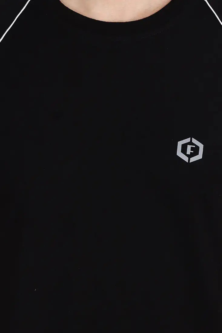 Ocustomo Color-Blocked Halfsleeves Raglan Mens White Strip T-Shirt - Black