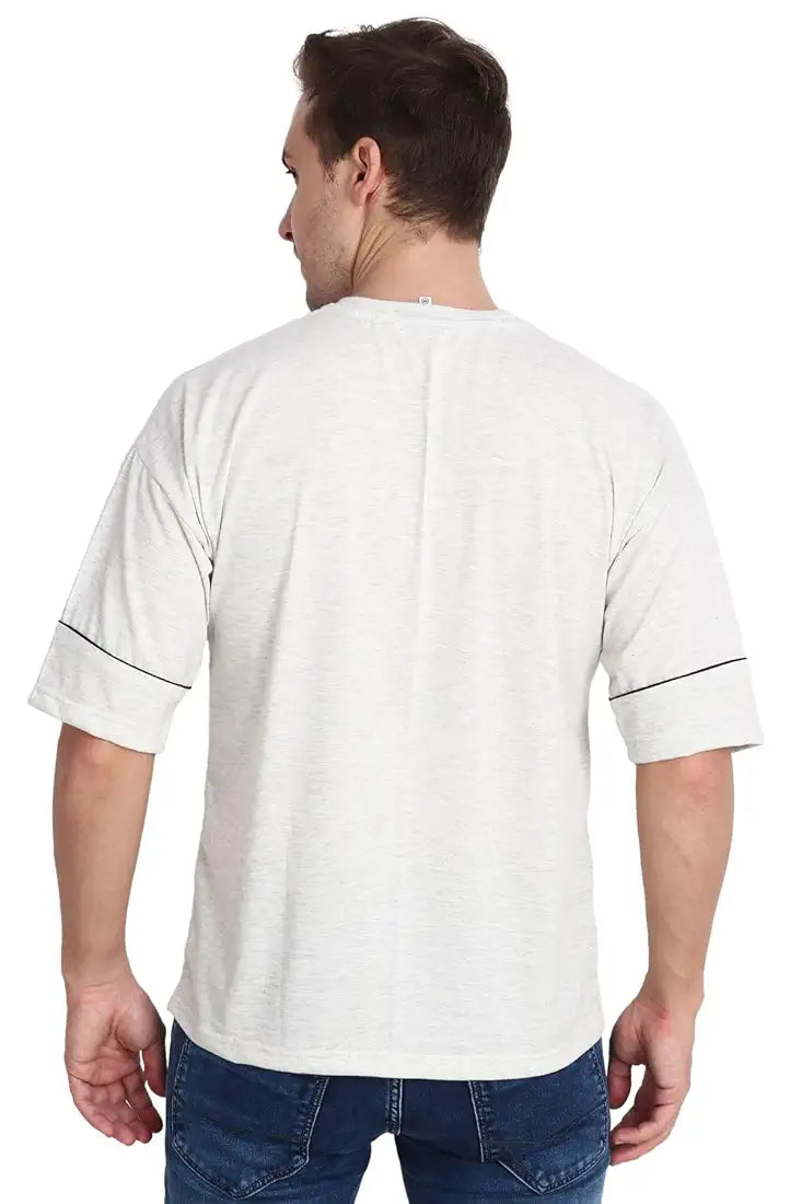 Premium Cotton Blend Half-Sleeve Men's Black Strip Oversized T-Shirt in Light Grey