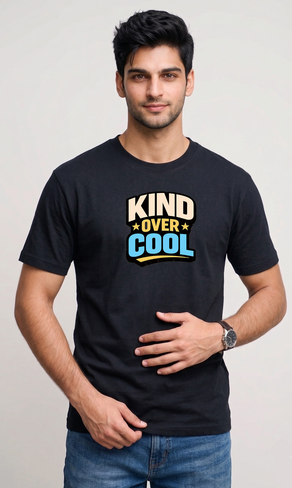 Febue Men’s Black Graphic Cotton Blend Printed T-Shirt – Kind Over CooL