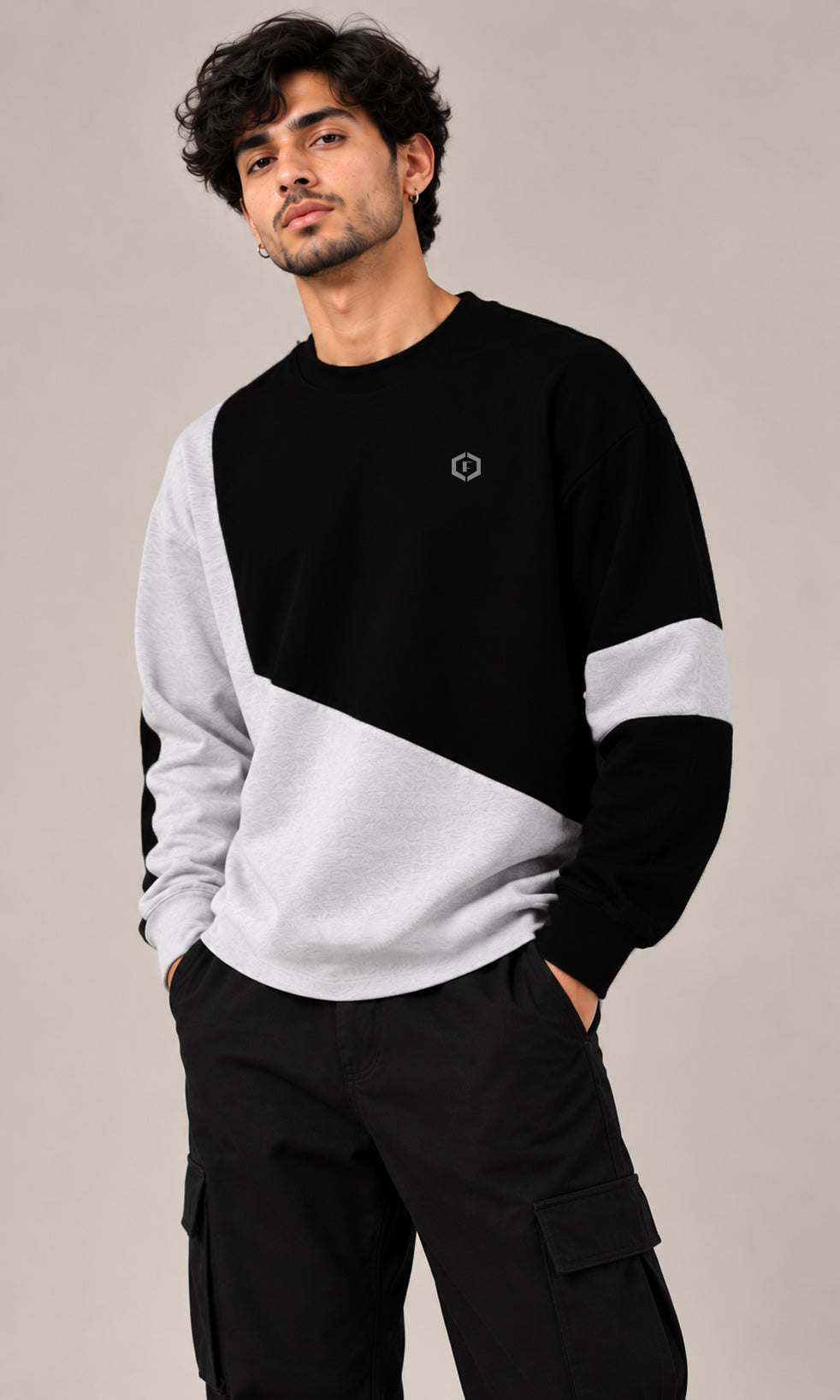 Men’s Black & Grey Colorblock Oversized Fullsleeves Fashion T-Shirt