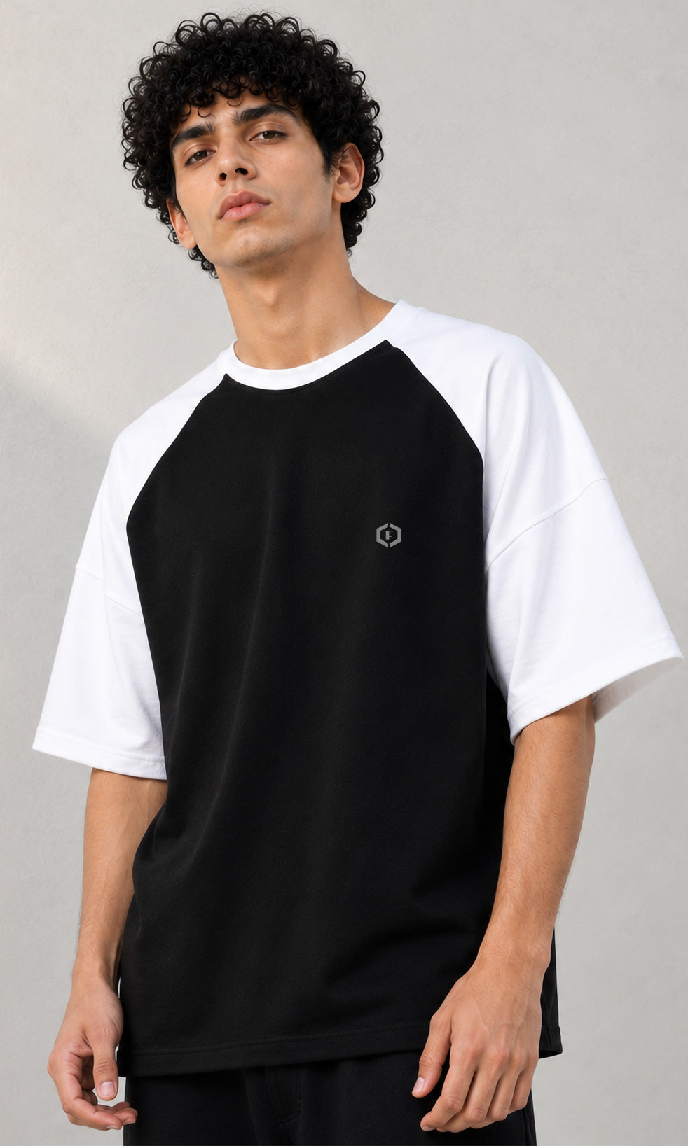 Febue Men's Black & White Raglan Oversized T-Shirt | Streetwear Tee