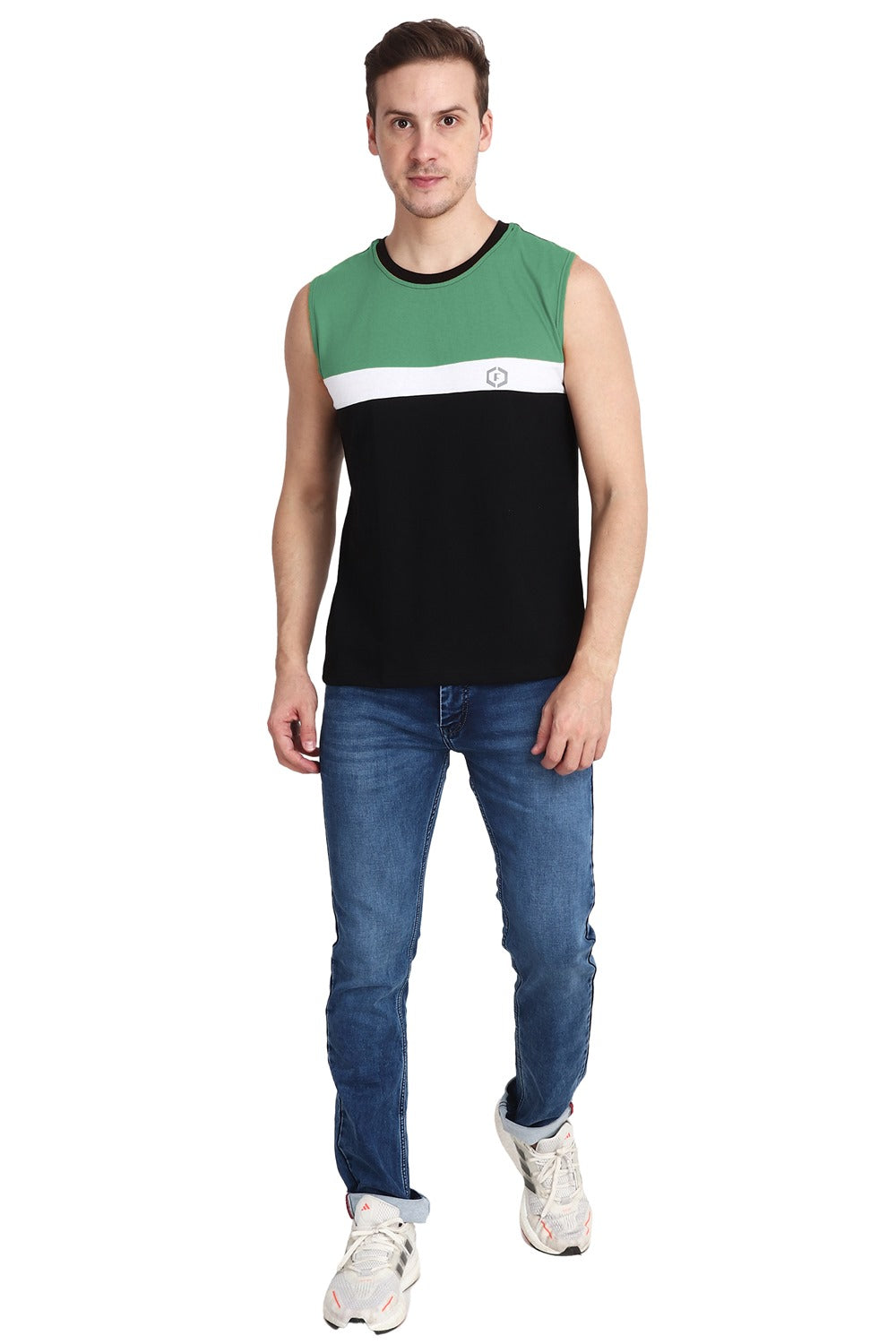Febue Mens Color-blocked Vest Top Tank - Black Pista White