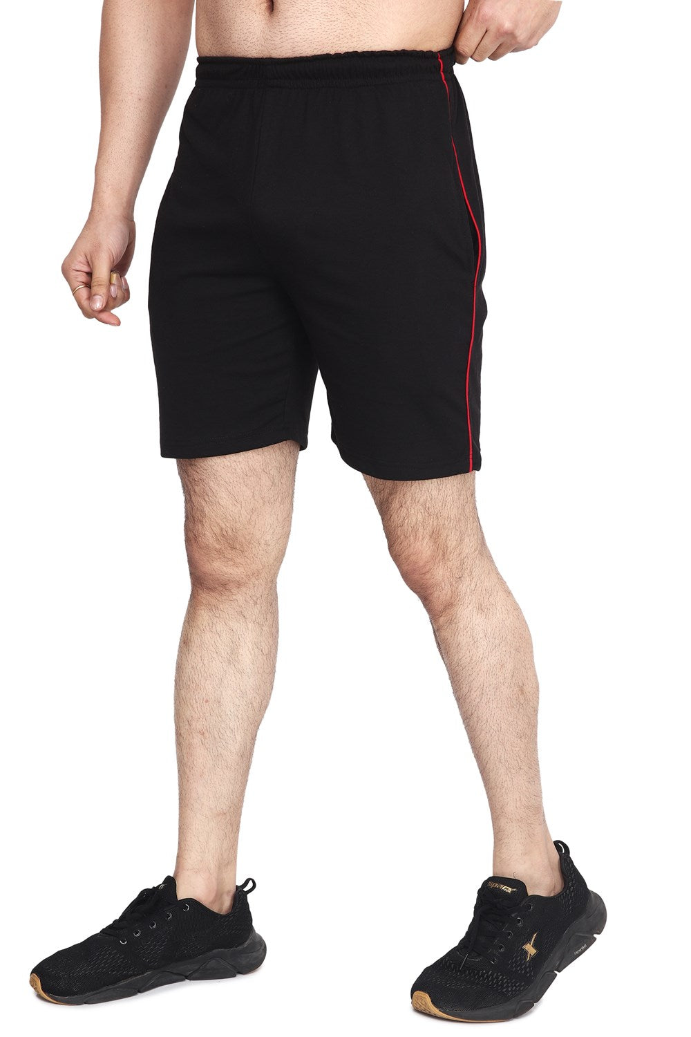 Febue Cotton Blend Men's Black Shorts with Red Pipen